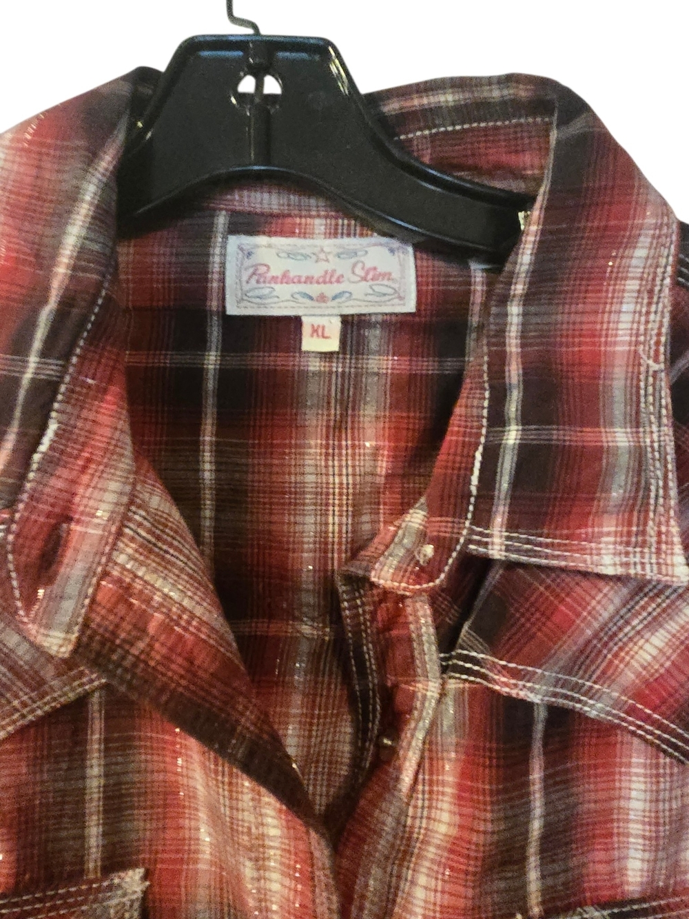 Vintage Panhandle Slim Red Brown Metallic Stripe Plaid Western Shirt Sz XL - Picture 4 of 5